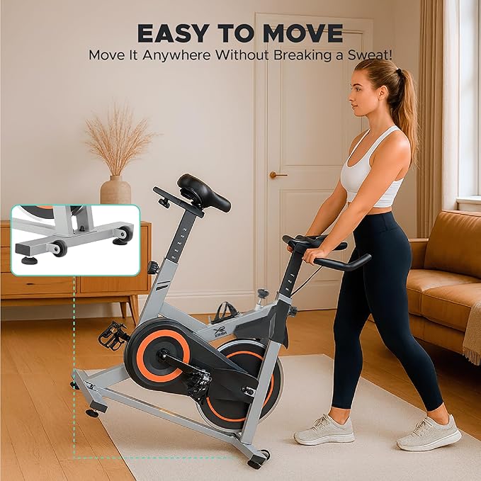 Stationary Exercise Bike for Home, Indoor Cycling Bike with Silent Belt Drive, Adjustable Seat & Resistance, LCD Display, iPad Holder, 264 LBS Weight Capacity