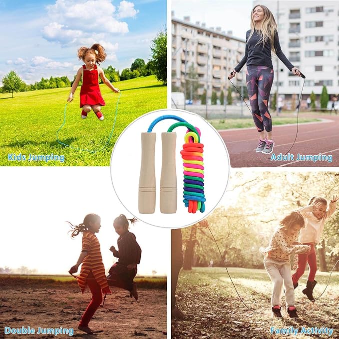 Jump Rope for Kids, Adjustable Toddler Jump Rope with Wooden Handle and Cotton Rope, Cute Skipping Rope for Boys and Girls Fitness Workout Exercise 8.5 Ft(Pink)