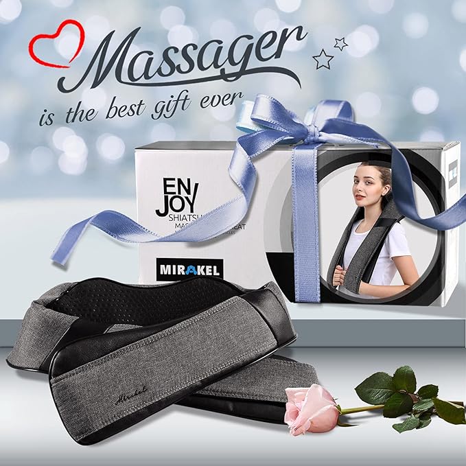 Mirakel Shiatsu Neck & Back Massager with Heat - Deep Tissue Neck, Back & Shoulder Pain Relief - Ergonomic Design Shoulder Massager, Idea Presents for Christmas, Fathers Day, Mothers Day, Women, Men