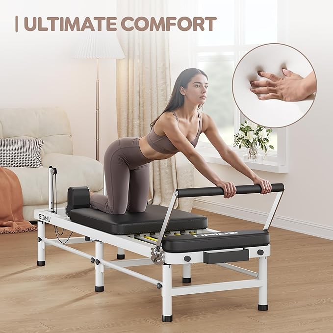 Pilates Reformer, 91" Foldable Reformer Pilates Machine with High & Low Mode, 3 in 1 Pilates Equipment for Home Use with Springs & Cords and Jumpboard