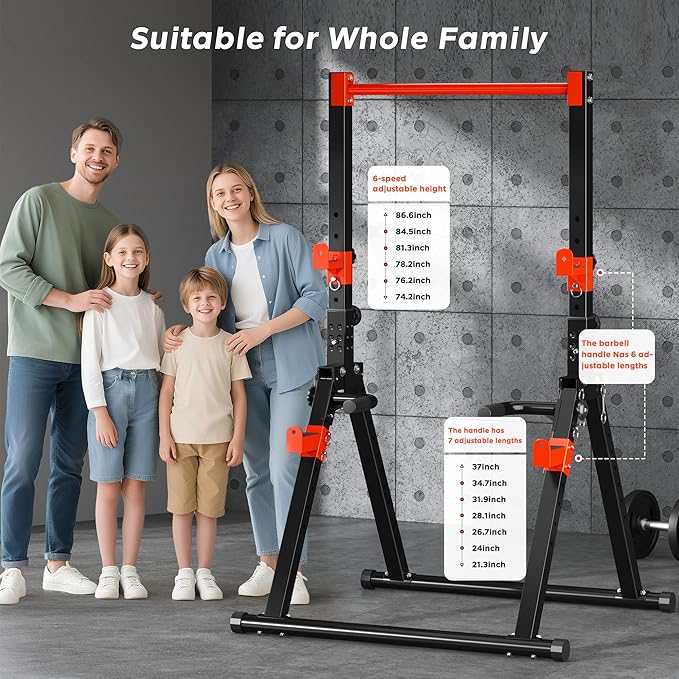 SogesHome Power Tower Dip Station Pull Up Bar for Home Gym, Adjustable & Foldable Multifunction Fitness Workout Station with Triangular Stability Design for Strength Training
