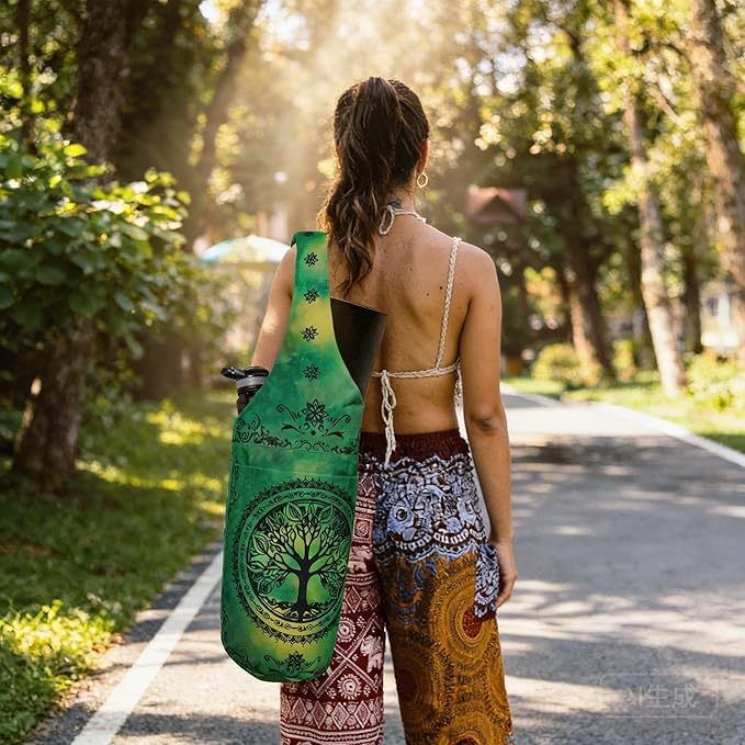 Fashion Printed Yoga Mat Bag with Large Side Pocket & Zipper Pocket Long Tote Yoga Bag Fit Most Size Mats - Holds More Yoga Accessories