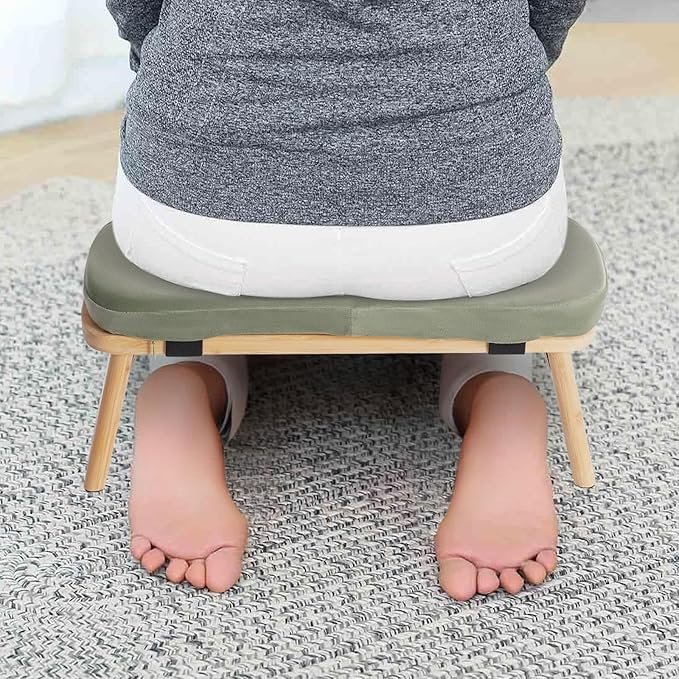 LYNICESHOP Meditation Bench,Foldable and Ergonomic Meditation Stool for Yoga and Prayer, Portable Kneeling Bench with Cushion,Comfortable Seiza and Cross-Legged Sitting (Coffee/Gray/Green) (Green)