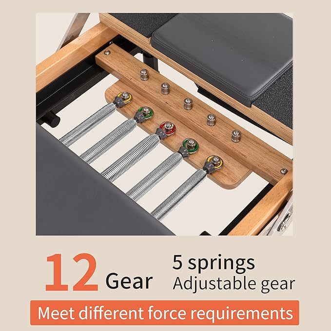Foldable Oak Wood Pilates Reformer Machine with Reformer Box & Jump Board for Home, Studio, Gym & Yoga - 12-Level Resistance, Adjustable Shoulder Pad, Lightweight Aluminum Frame & PU Leather Carriage