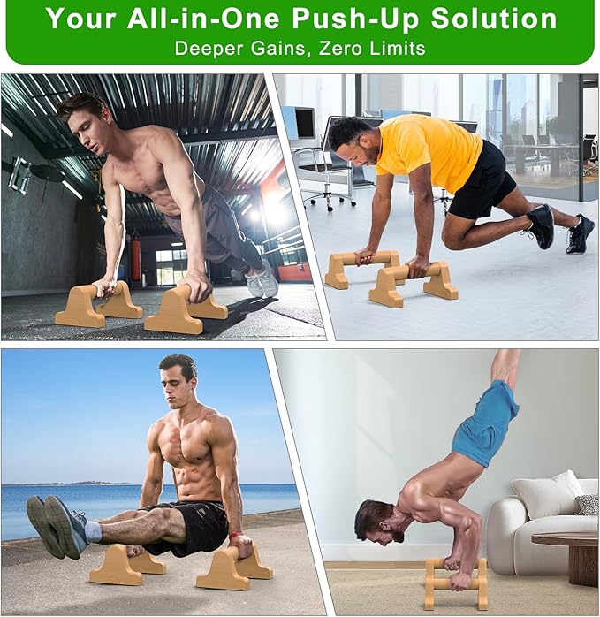 SELEWARE Wood push up bars Parallettes bars Anti-slip Handstand Bars for Calisthenics, Fitness, Floor workouts Solid Wood with Sturdy Metal Bracket, Support 600 lbs