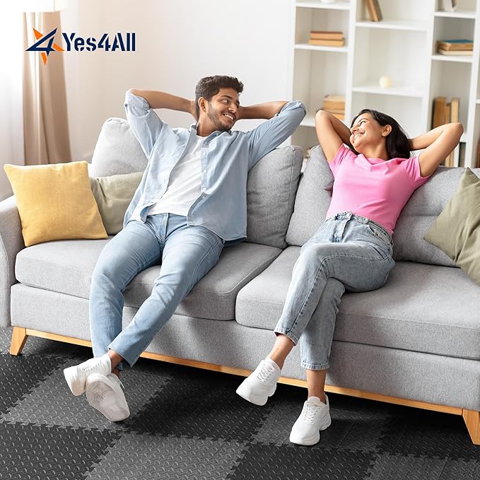 Yes4All 24SQFT-120SQFT Puzzle Exercise Mat for Home Gym, EVA Interlocking Foam Floor Tiles with Border for Workout Equipment
