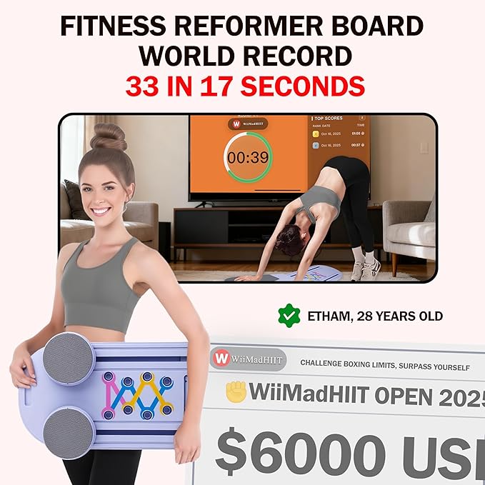 Pilates Board - Mini Pilates Reformer, Portable Pilates Reformer Board for Home Workout, Foldable Multifunctional Pilates Slider Board with with App Counter Included