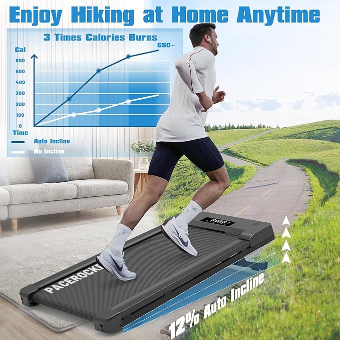 Walking Pad Treadmill with 12% 9-Level Auto Incline, 450 lbs Capacity Bluetooth Speaker Under Desk Treadmills for Home Hiking, 5 MPH