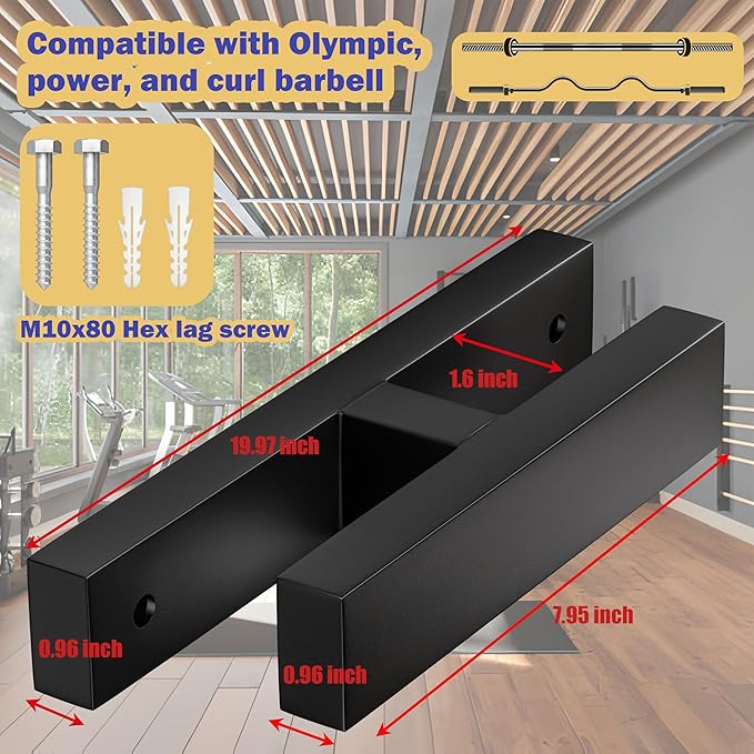 Barbell Holder, Wall Mount Barbell Storage Hanger for Vertical Barbell Wall Rack, Garage Gym Olympic Bar Holder, Fits Under 40 mm Bar in Size