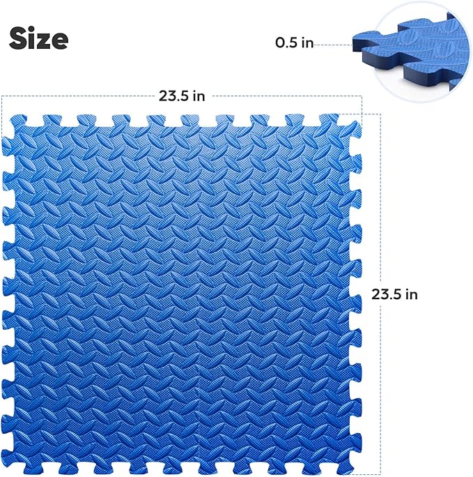 36 Pack Home Gym Mat, Puzzle Exercise Mat, EVA Interlocking Foam Floor Tiles for Home Workout Equipment and Kids' Play Areas -, 24 in x 24 in x ½ in, Blue 36 Tiles