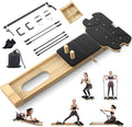 Pilates Reformer Machine,Wooden Foldable Pilates Board, Multifunctional Stable Pilates Reformer Board for Home Workout, Three Level Tension Adjustment, 6 in 1 Pilates Equipment for Woman