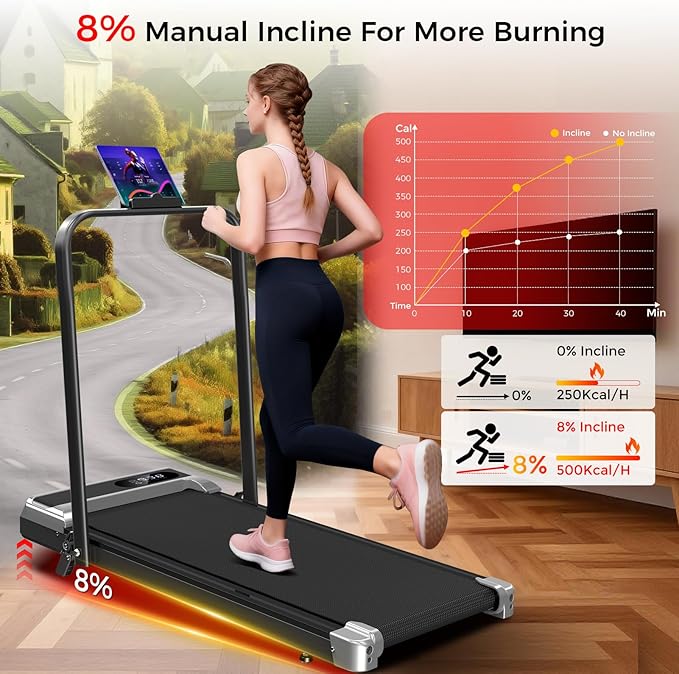 Walking Pad Treadmill with 8% Incline,Foldable Treadmills for Home and Office, 3.0 HP Quiet Walking Pad Treadmill with Walking Pad with Handle 350 LBS Capacity
