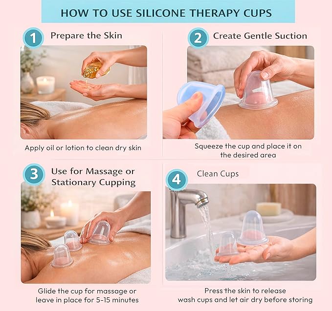 Silicone Cupping Therapy Set - Massage Therapy Cups for Arthritis, Pain Relief, Anti Aging, and Anti-Cellulite - Cupping Kit for Relaxation and Muscle Recovery