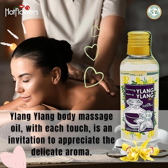 HOT FLOWERS Ylang-Ylang Body Massage Oil Set for Moisturizer and Nourish The Skin – Women and Couples - 4.5 fl oz