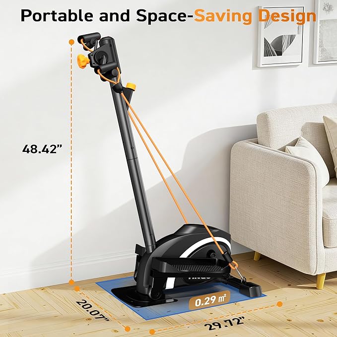 Mini Elliptical, 3-in-1 Elliptical Machine with Handlebars & Resistance Bands, Adjustable Magnetic Resistance & LCD Display, Portable Step Machine Peddler Exerciser for Senior Home Workout