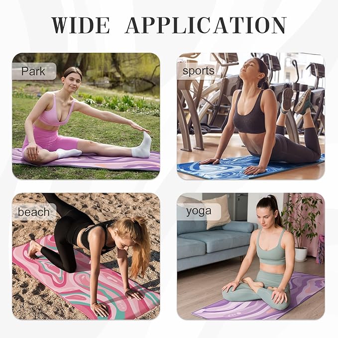 Yoga Mat Towel Cover with Large Corner Pockets, Non Slip Grip Microfiber Mat Cover Mat for Hot Yoga, Pilates and Gym Workout, 74" L x 26" W, Purple
