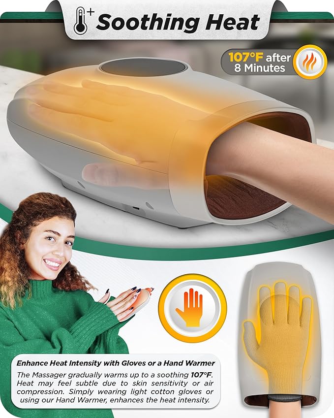 Lunix LX7 LCD Touchscreen Hand Massager, Heated Air Compression, for Arthritis & Carpal Tunnel Relief, Finger Numbness & Wrist Pain Relief, Cordless Rechargeable, Cloud Gray