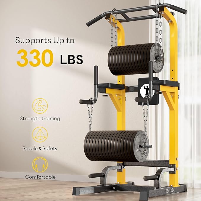 SogesPower Multi-Function Power Tower Pull Up Bar Station Pull Up Dip Station for Home Gym, 10-Level Adjustable Height Pull Up Bar Stand Dip Bar Strength Training Workout Equipment