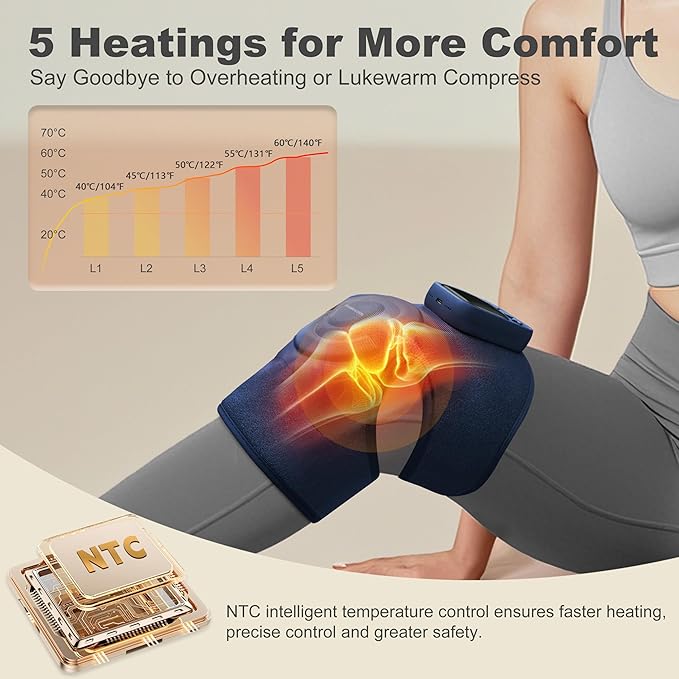 KingPavonini Cordless Knee Massager for Pain Relief, Newly 4 Motors Vibration, 5 Heat Levels, 6 Massage Modes, Knee Heating Pad for Knee Pain, Heated Knee Massager Brace, Gifts for Mom Dad (Blue 1.0)