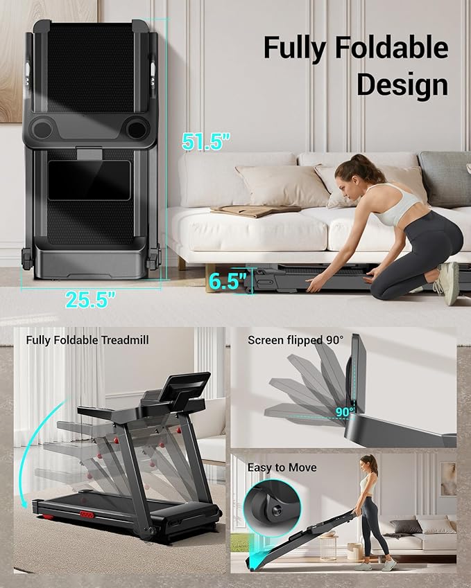 UMAY Incline Treadmill with 2-20% Auto Incline, 400LB Capacity Foldable Treadmills for Home with-Handle Height Adjustable, 42.5"×16.2" Extra-Wide Running Surface, 3.5HP 0.6-8.7MPH Running Machine