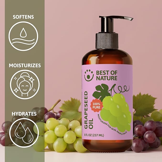 Best of Nature 100% Pure Grapeseed Oil - Unscented, Lightweight, Non-Greasy Moisturizer for Hair, Skin, Face & Aromatherapy, Carrier Oil for Essential Oils, Gallon (128 fl oz)