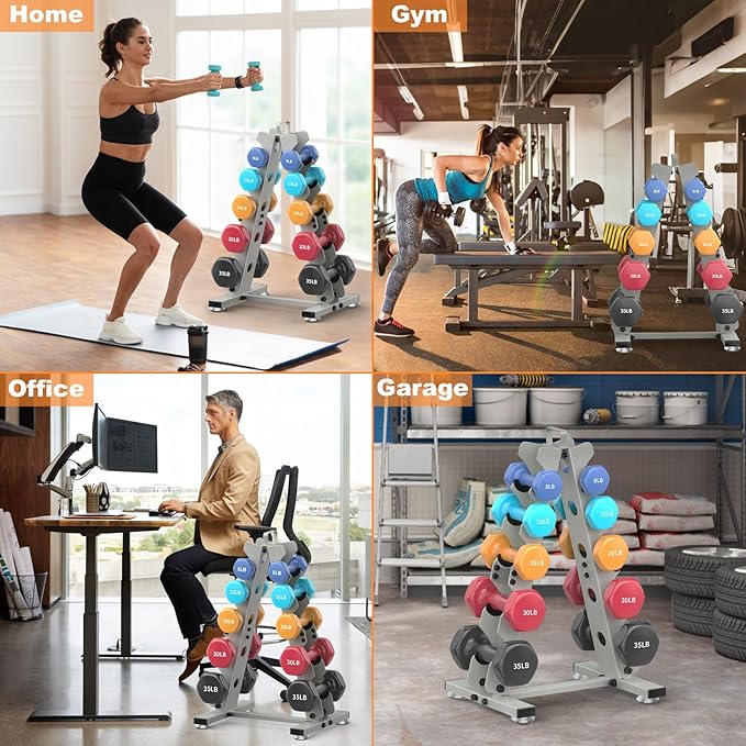 TomCare 6-Tier|5-Tier|4-Tier Dumbbell Rack Stand Only, Weight Rack for Home Gym Storage Stand for Weights Metal A-Frame Strength Training Dumbbell Holder with Handle (Dumbells not Included)