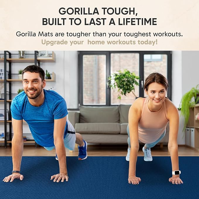 Gorilla Mats Large Exercise Mat – 6'x4', 7'x4', 7'x5', 8'x4', 10'x4' (1/4" Thick) – Ultra Durable Workout Mat for Home Gym Flooring – Non-Slip, Flat Fitness, Yoga & Weight Lifting Floor Mat