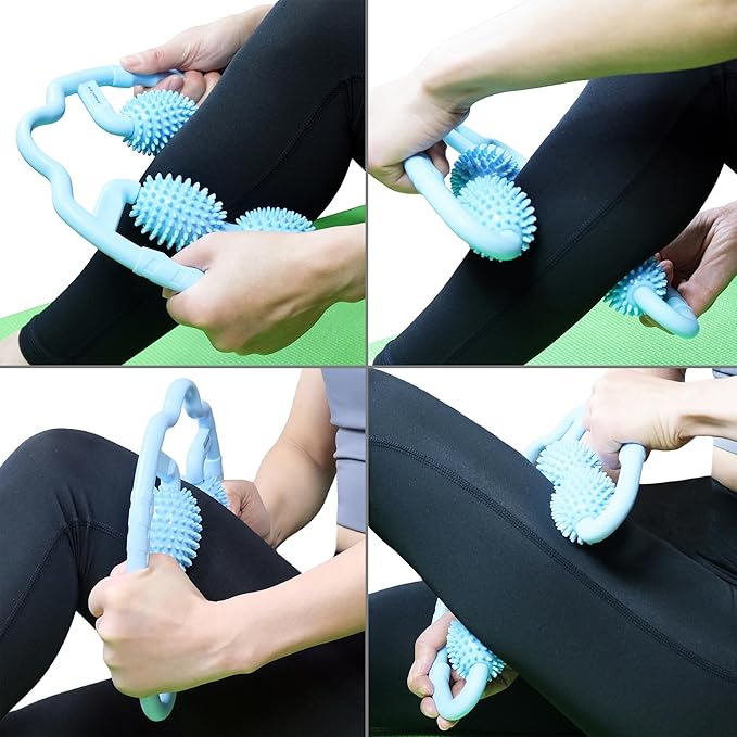 Cellulite Massage Tool Leg Roller. Lymphatic Drainage Massager Muscle Roller with Spiky Balls for Thigh Calf Arm Back Buttock. Fascia Blaster for Circulation Deep Tissue Pain Relief Recovery (Blue)