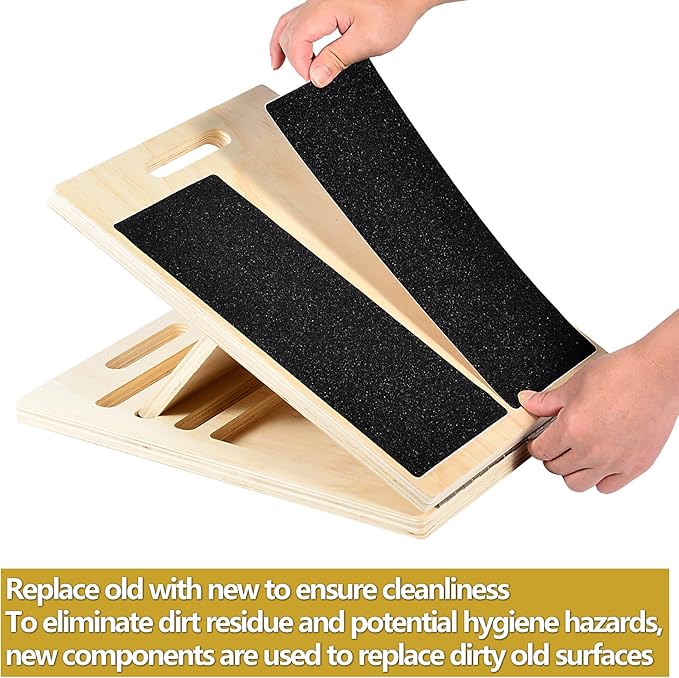 Non-Slip Sandpaper Board Fit Slant Board for Calf-Stretching, Wooden Incline Wedge Stretcher, Balance Block Replacement