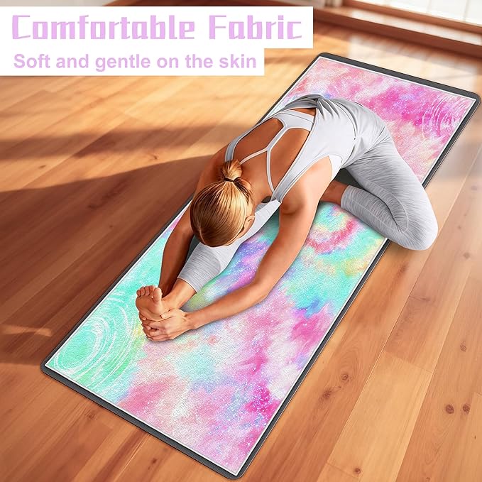 Yoga Mat Towel,Hot Yoga Towel High-Definition Pattern,Machine Washable with Ultra-Absorbent Yoga Towels for Hot Yoga Non Slip for Fitness,Exercise,Pilates,72 x 27 in,Pink and Green Gradient