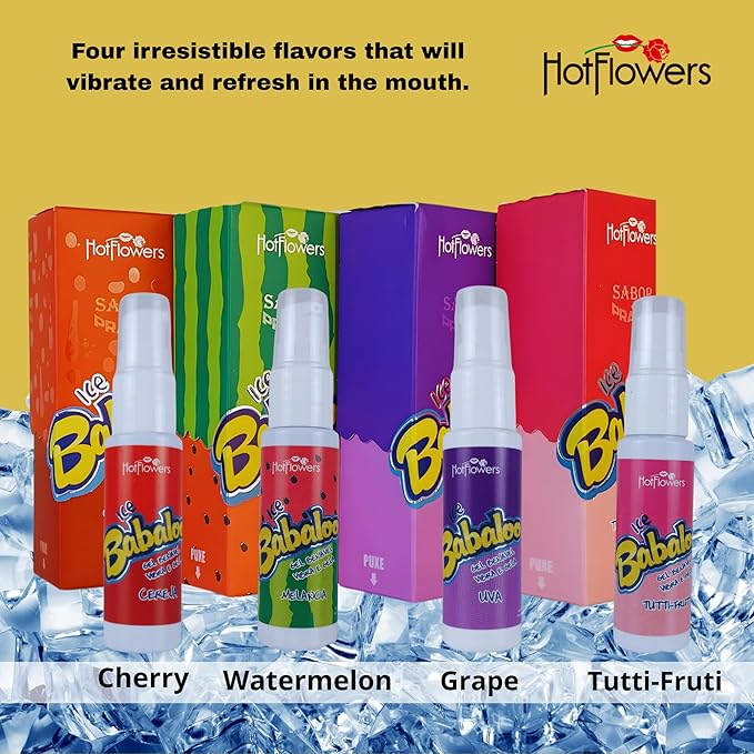 Hotflowers Babaloo Oral Ice Flavored Body Gel – Water-Based Cooling Massage Gel, Edible & Refreshing, Unisex Relaxation Formula – 15g Each (Tutti-Frutti)