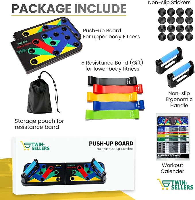 Push Up Board for Men – 20 in 1 Detachable Fitness Board with 5 Resistance Bands, Adjustable Pushup Handles, Perfect Push Up Bars for Home Gym Workout Equipment Training