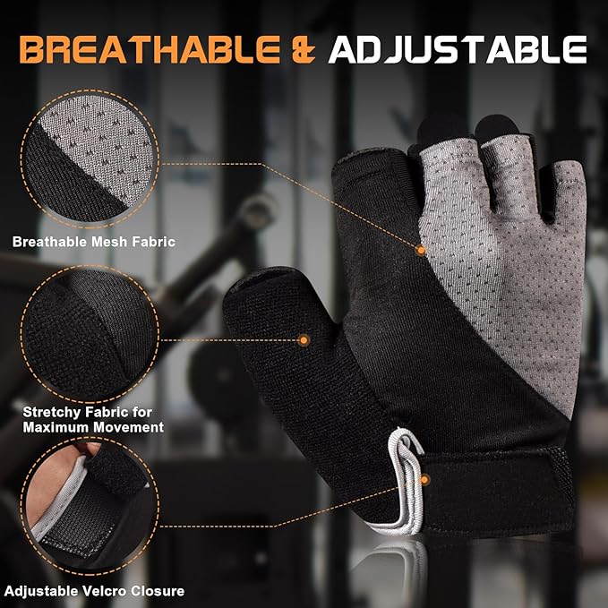 Workout Gloves for Women - Breathable Weight Lifting Gloves with Non-Slip Silicone Padding, Fingerless Gym Gloves for Cycling, Rowing, Pull Ups & Training (4 Sizes)