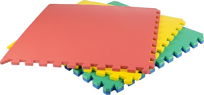 EVA Foam Mat Tiles 4-Pack - 16 SQ FT Interlocking Padding for Playroom or Gym Flooring - Workout Mat or Baby Playmat by Stalwart (Multicolor)