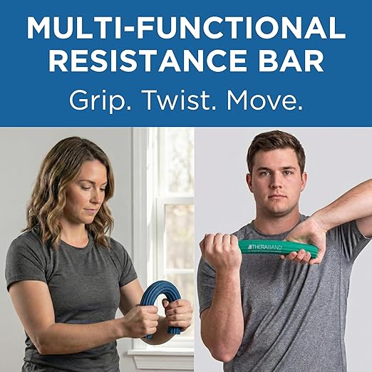 THERABAND FlexBar, Tennis Elbow Therapy Bar, Relieve Tendonitis Pain & Improve Grip Strength, Resistance Bar for Golfers Elbow & Tendinitis, 3 pack, Light-Medium-Heavy, RED/GREEN/BLUE