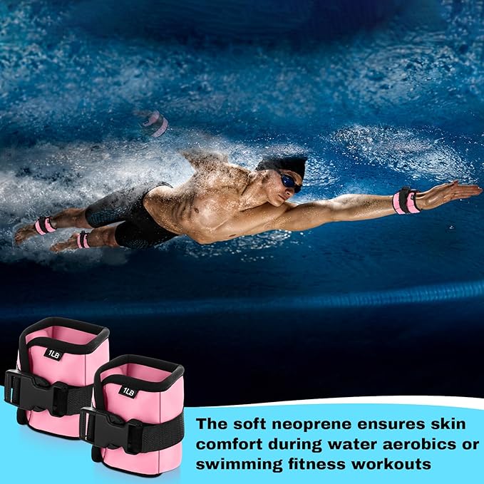 2 Pairs Ankle Wrist Weights for Land or Aquatic Exercise Aqua Cuffs Aqua Aerobics Fitness Bands for Ankle and Wrist Adjustable Weights for Swimming Pool Workout Equipment