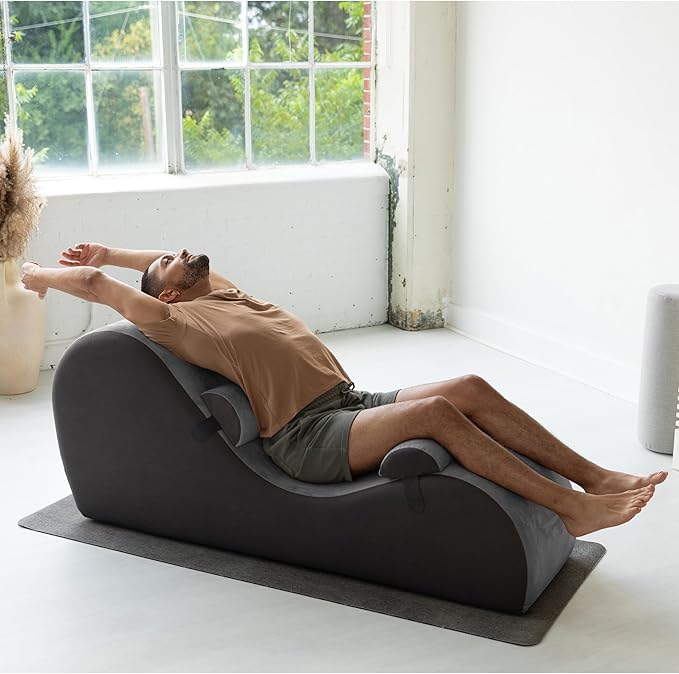 Avana Chakra Yoga Chaise - 2 Adjustable Headrests & Handles with Adjustable Straps, Micro-Velvet/Microloop, Grey & Grey
