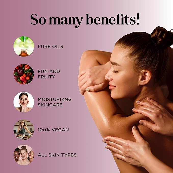 Luxurious Vanilla & Flirty Berry Massage Oil Set - Aromatherapy Full Body Massage Oil for Couples Bundle with Naturally Scented Vegan & Non GMO Ingredients (8 Fl Oz Each)