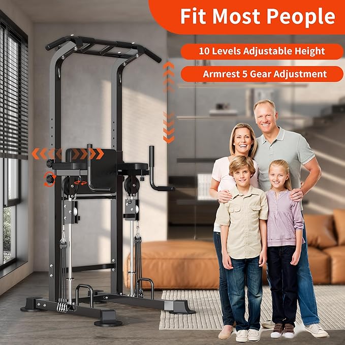 SogesHome Power Tower Pull Up Bar and Dip Station, Multi-Function Free Standing Pull Ups, Adjustable Height Dip Bar Strength Training Workout Equipment, Pull Up Stand Workout for Home Gym Exercise Equipment