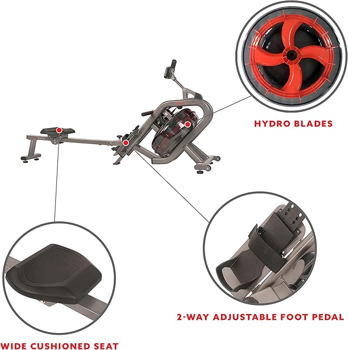 Sunny Health & Fitness AquaStrive Series Smart Water Rower, 300LB Capacity Plus Dynamic Hydro Resistance for Home Cardio Workout, Free SunnyFit Training App Connection