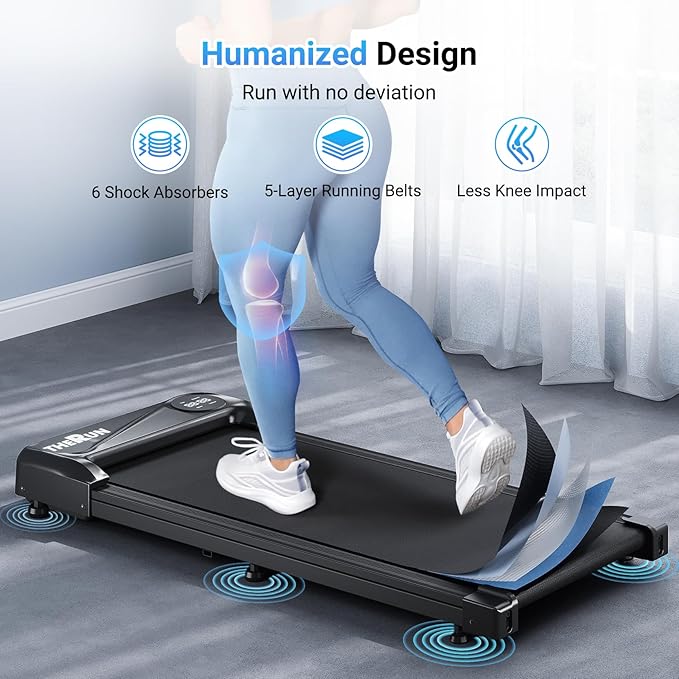 THERUN Walking Pad Treadmill Under Desk, Portable Mini Treadmill for Home/Office, Walking Pad Machine with 2.5HP and 265 lbs Weight Capacity Remote Control LED Display