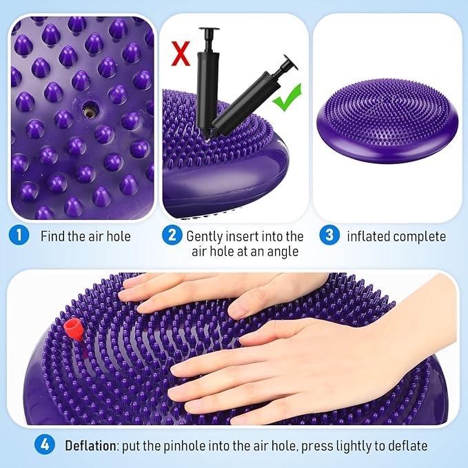 Leitee 3 Pcs Inflated Wobble Cushion Exercise Wiggle Seat for Sensory Flexible Seating Wobble Board Balance Disc Sensory Wiggle Seat Pad for Office Chair with Air Pump