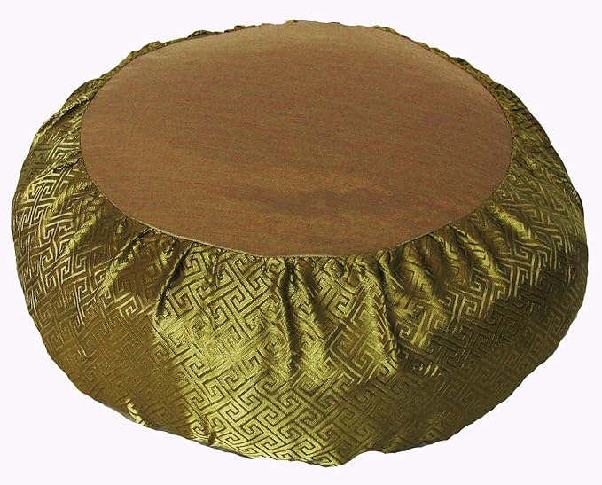Meditation Cushion Zafu Pillow Buckwheat - Key Design Silk Gold