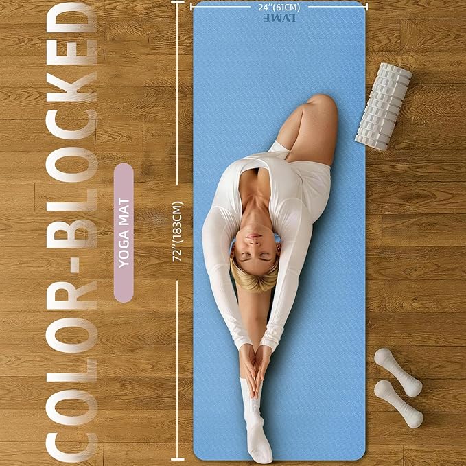 Yoga Mat Non Slip, Anti-Tear 1/4 Thick TPE Yoga Mats for Women and Men, 72"x24" Exercise & Fitness Mat with Carrying Strap, Workout Mats for Yoga, Pilates and Floor Exercise