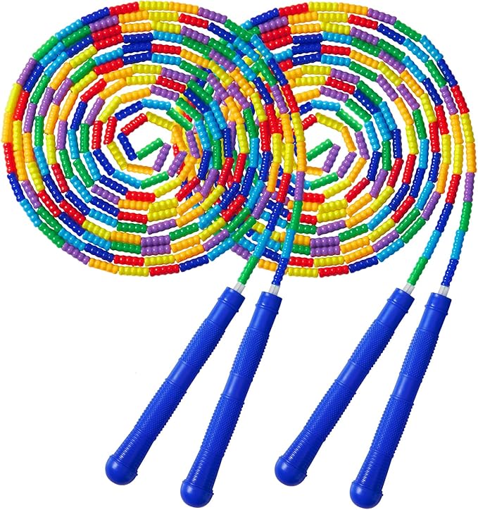 Long Double Dutch Jump Rope 16 Ft 2 Pack, Soft Beaded Skipping Ropes for Kids Adults, Plastic Segmented Jump Rope Multiplayer Group