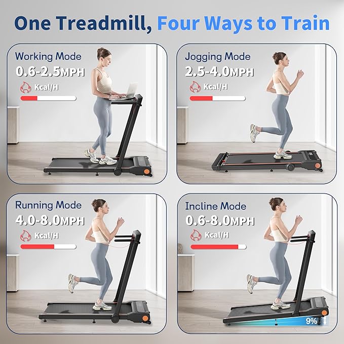 Foldable Treadmill with Incline Treadmill with Home Removable Desk Workstation 3 in 1 Folding Small Compact Walking Treadmills 300 Lbs Capacity for Home Office