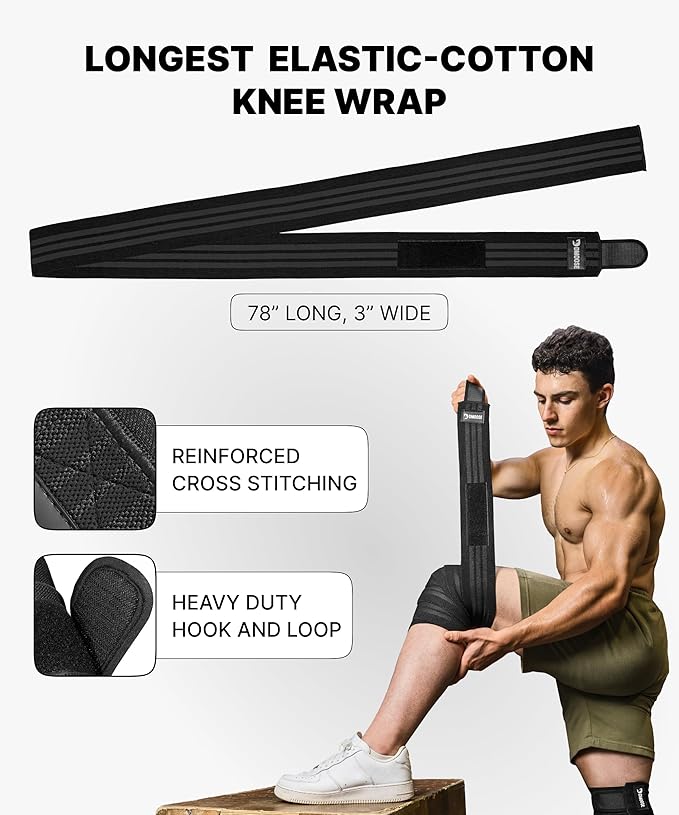 DMoose Fitness Knee Sleeves for Weightlifting (Pair) 78” Knee Wraps for Joint Support, Squats & Powerlifting - Gym Brace Straps for Joint Stability & Pain Relief, USPA & IPL Approved for Men and Women