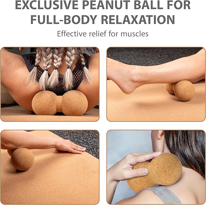 2 in 1 Premium Cork Balance Board with Peanut Massage Ball, Foot Strengthener Kit for Stability Training, Natural Cork Foot Balance Trainer, Non Slip Surface for Home Gym Travel Workout, Exercise Equipment