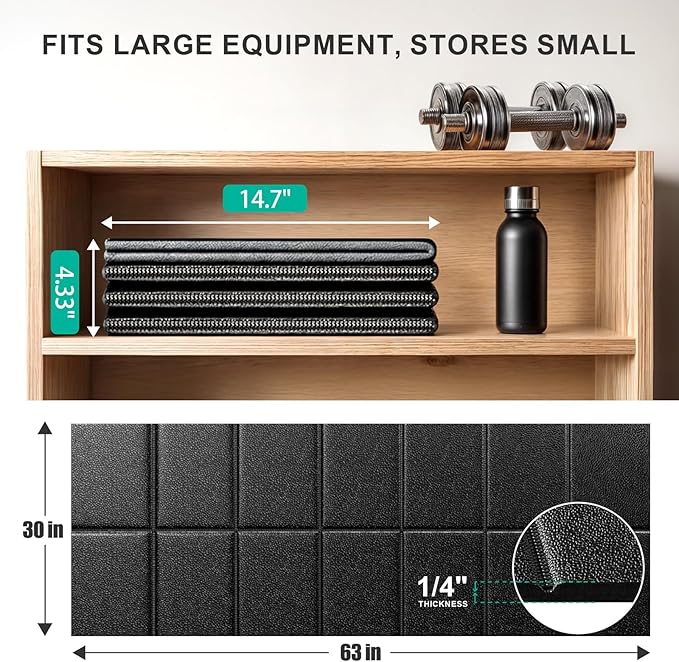 Foldable Treadmill Mat Walking Pads, Bike Exercise Equipment Mat, 1/4" Thick, 63"x30" Anti-Slip Waterproof Floor Protector for Carpet, Home Hardwood, Home Gyms, Workout Fitness Machines, Yoga, Gift