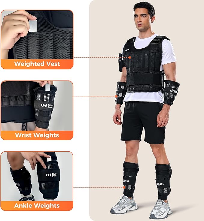 Ankle Wrist Weights 4lb/10lb/15lb/20lb/25lb/30lb BeatBoost Adjustable Leg Arm Weights for Men Walking Pilates Exercise Workout Gym Aerobics